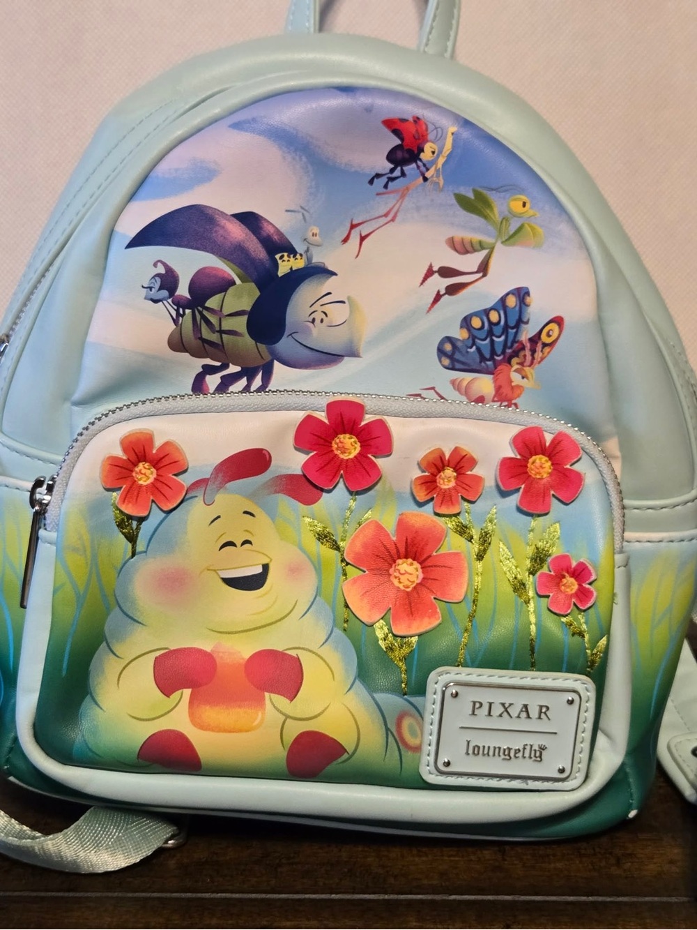 Loungefly Pastel Blue Pixar Bug-themed Kids Mini Backpack